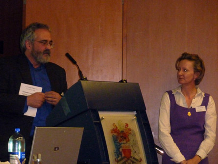 Mike Rainer who received his award from Jane Landon, Trustee of the Food Commission